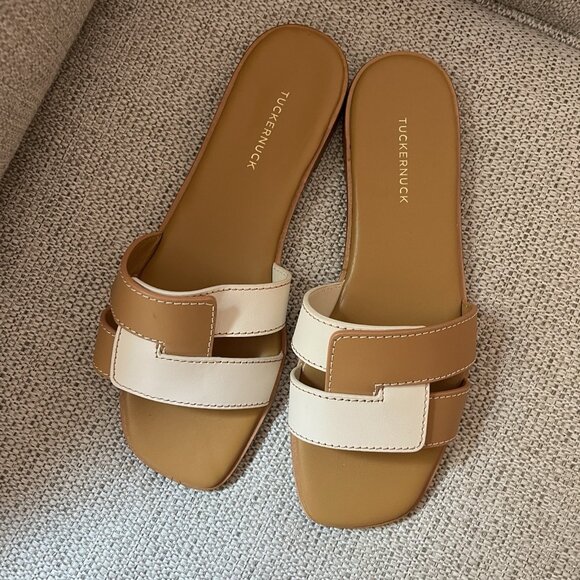 Tuckernuck NEW Cognac and White Leather Muse Sandals Size 8 - Picture 4 of 6